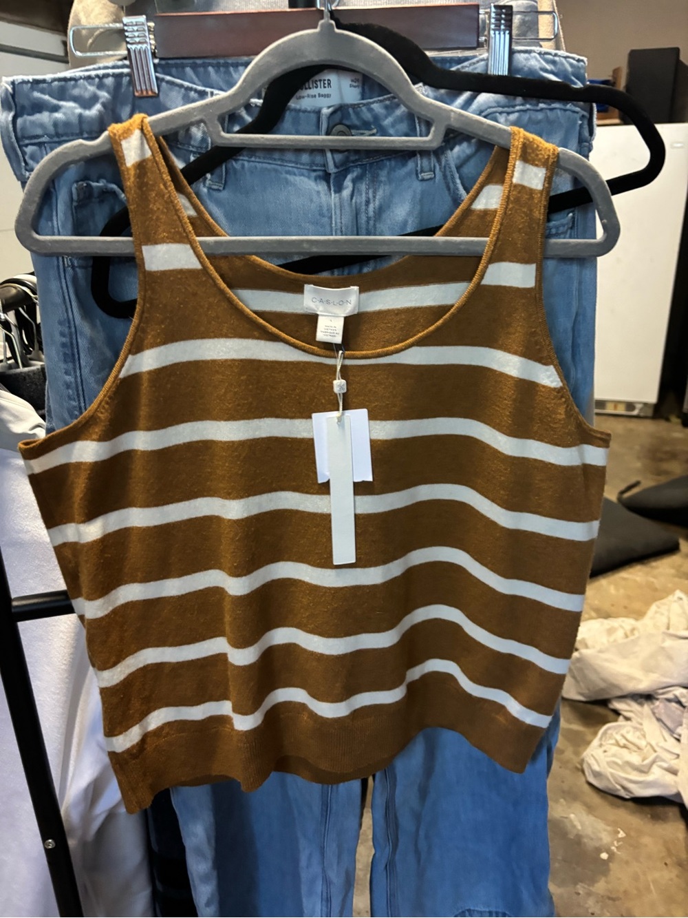 Caslon Striped Tank Top in Mustard and White